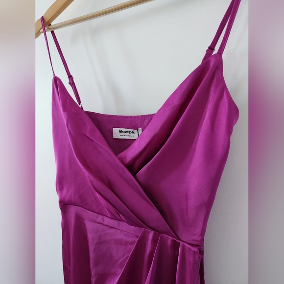 RHOLIE PLUNGE NECK FRINGE HEM FIXED WRAP MIDI DRESS IN PINK - Picture 9 of 11